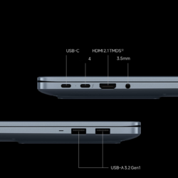 Portas laterais do Xiaomi Redmibook 14 Pro 2026: USB-C, Thunderbolt 4, HDMI 2.1, USB-A e jack 3,5 mm