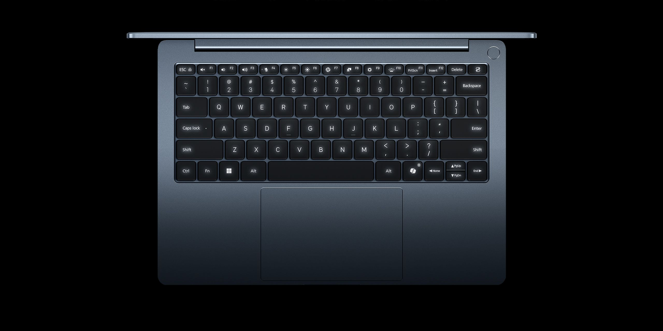 Detalhe do teclado de tamanho completo do Xiaomi Redmibook 14 Pro 2026 com retroiluminação 3 níveis
