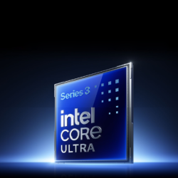 Logo do chip Intel Core Ultra Series 3 em destaque no portátil Xiaomi Redmibook 14 Pro 2026