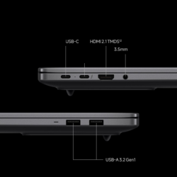 Portas laterais do Xiaomi Redmibook 16 Pro 2026: USB-C, Thunderbolt 4, HDMI 2.1, 2× USB-A, jack 3,5 mm